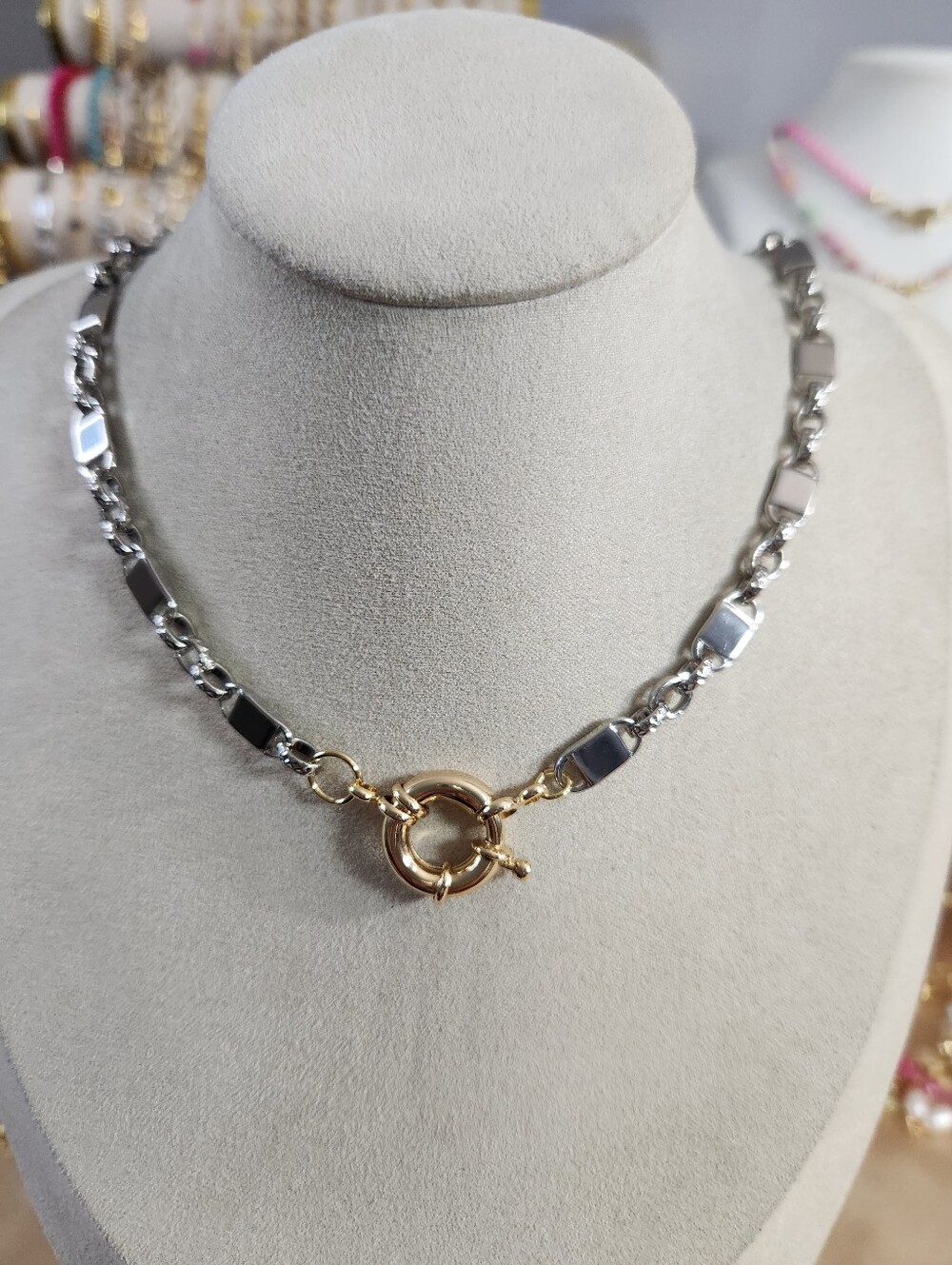 14k Gold Plated Two Tone Sailor Clasp Necklace